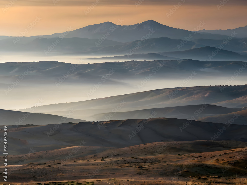 Background, Mountain landscape with dust on skyline, hills and traces of the off-road Background, Mountain landscape with dust on skyline, hills and traces of the off-road