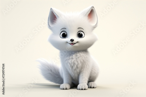 Adorable 3D cartoon arctic fox portrait on a white background.