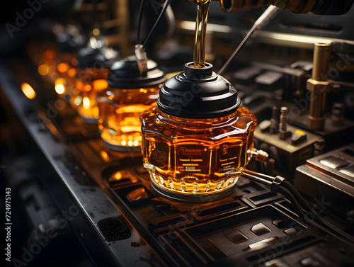 an oil jar being poured in the engine engine © Mstluna