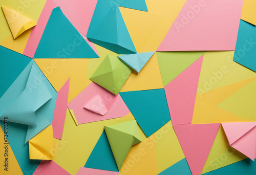 Vibrant geometric paper texture with colored shapes and lines photo