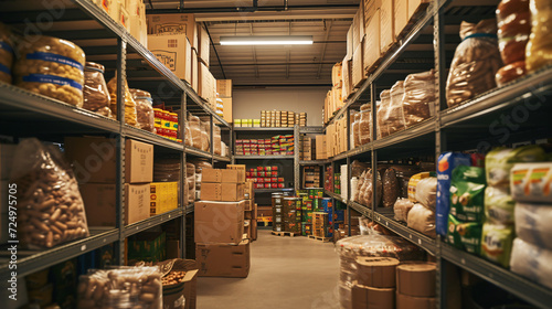 A food bank storage room filled with donations a key resource in combating hunger.