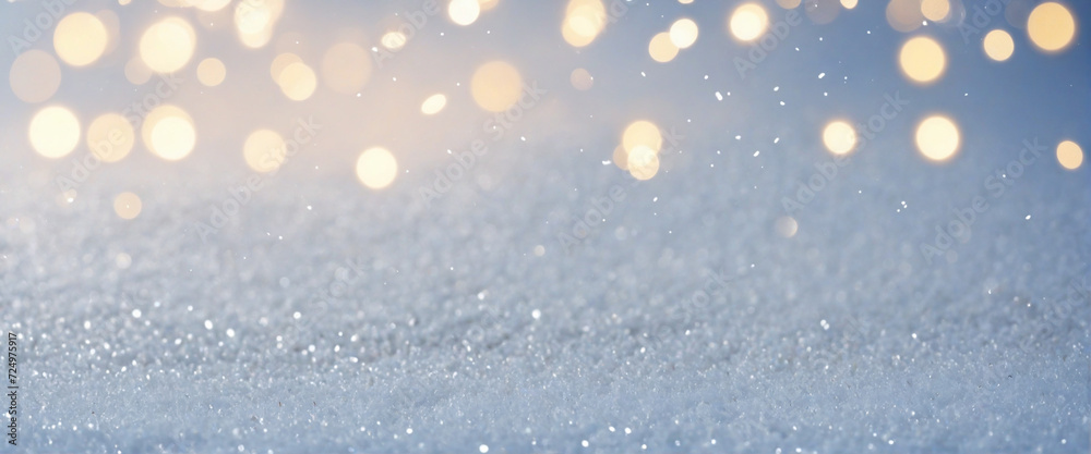 Snowy Christmas background with festive lights Snowy Christmas background with festive lights