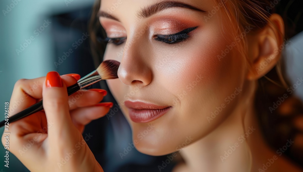 Makeup artist applying make up on beautiful young woman face Makeup artist applying make up on beautiful young woman face
