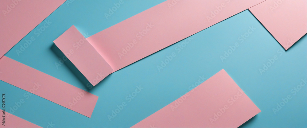 Vibrant geometric flat design background with pink and blue color papers