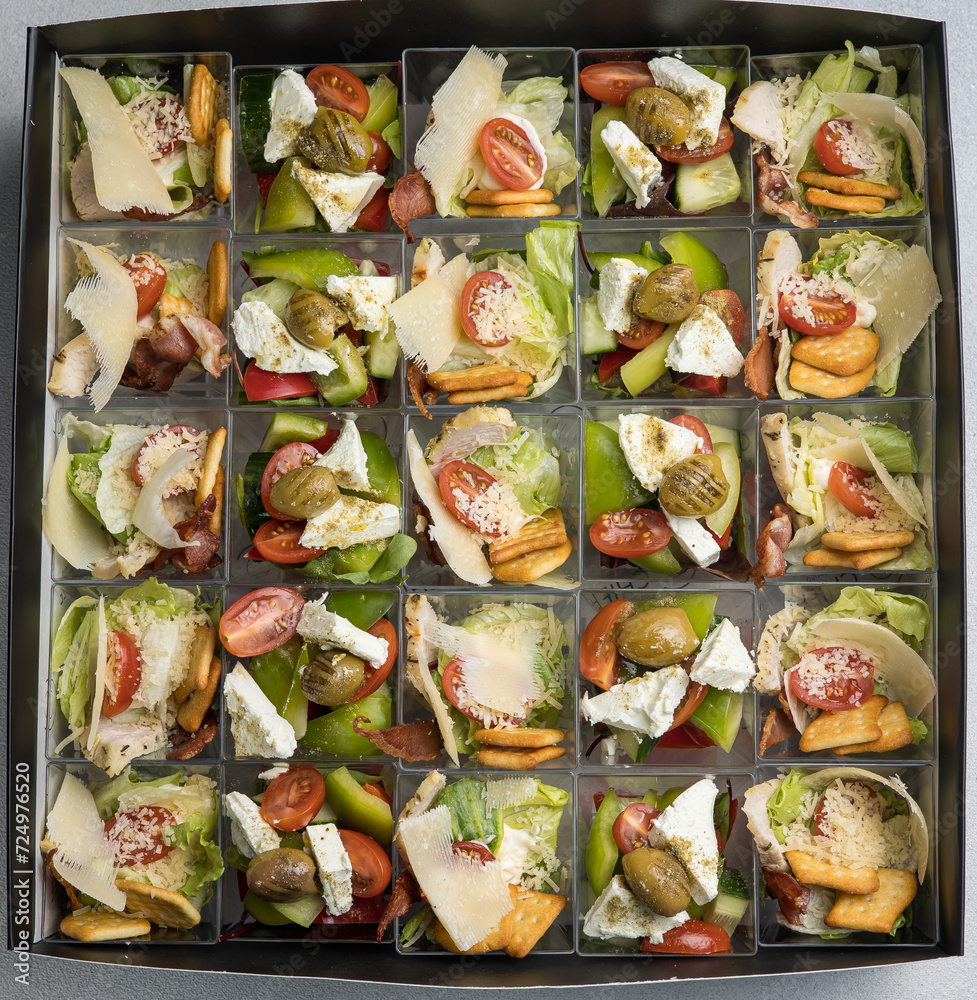 Delivery of catering boxes - delicious food. Close-ups