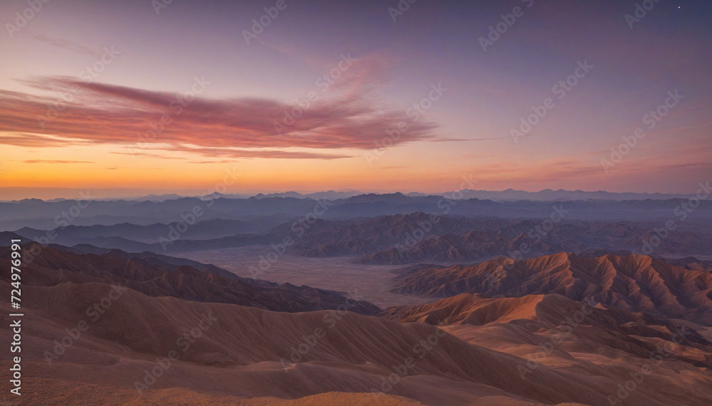 Sunset over a majestic mountain landscape illustration