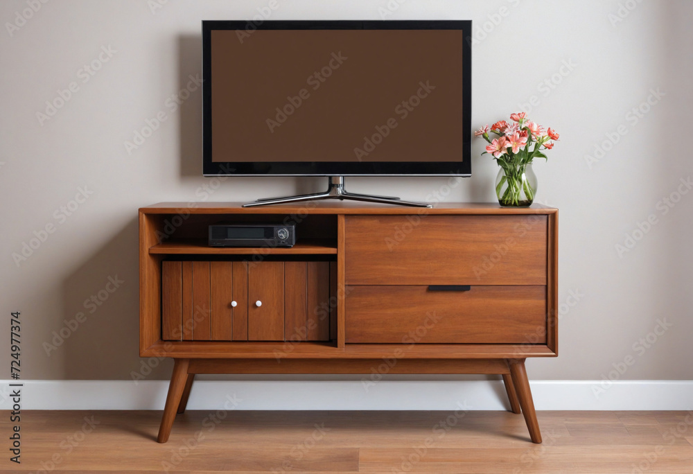 Brown wooden TV stand on white background. TV cabinet. Brown wooden TV stand on white background. TV cabinet.