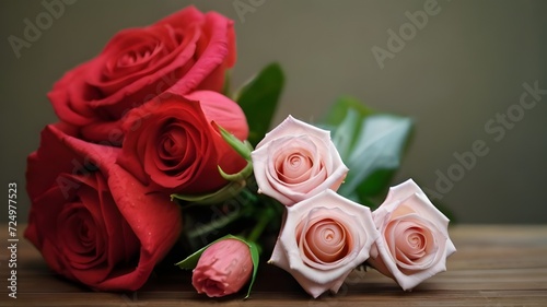 bouquet of roses on wooden table Valentine s Day DESIGH 