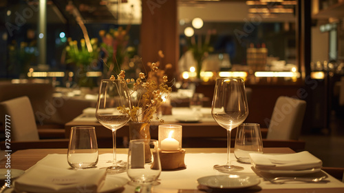 A gourmet restaurant interior with fine dining setup.