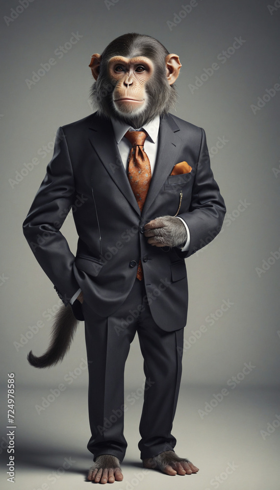 Fashionable anthropomorphic monkey in stylish modern attire - Artistic portrait capturing charismatic human-like pose Fashionable anthropomorphic monkey in stylish modern attire - Artistic portrait capturing charismatic human-like pose