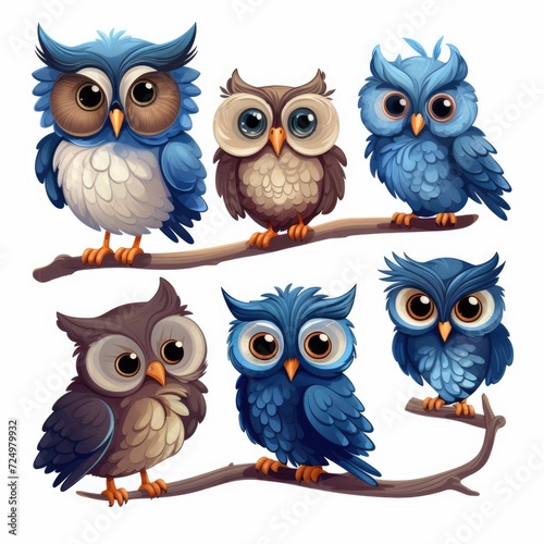 Wallpaper Mural Set of cute owls on white background Torontodigital.ca