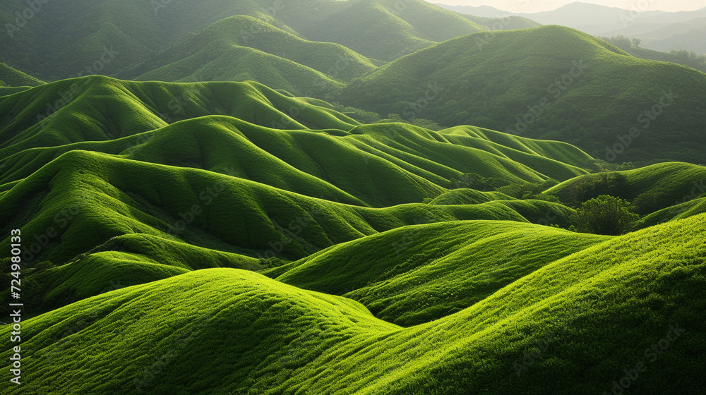 A landscape with many green hills