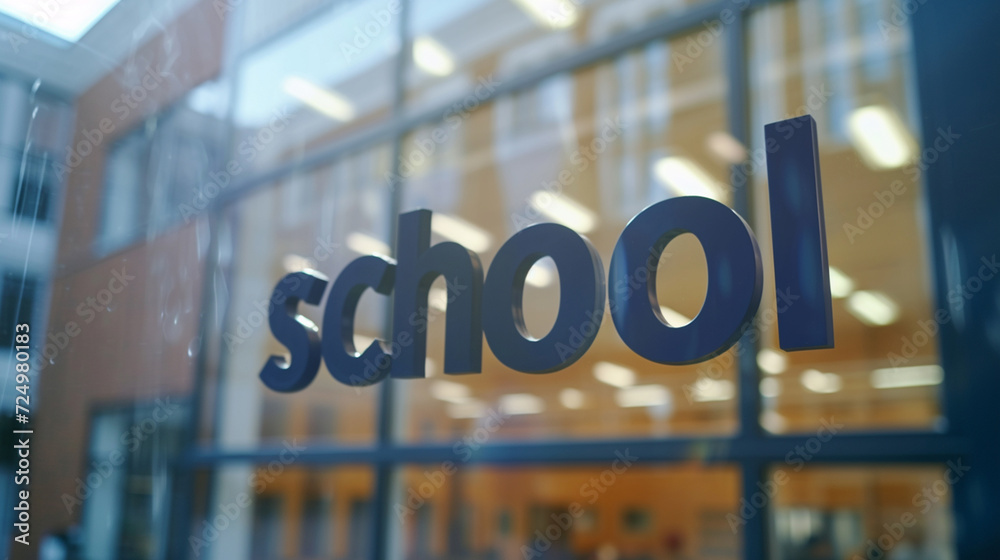 The word school on the background of a building The word school on the background of a building