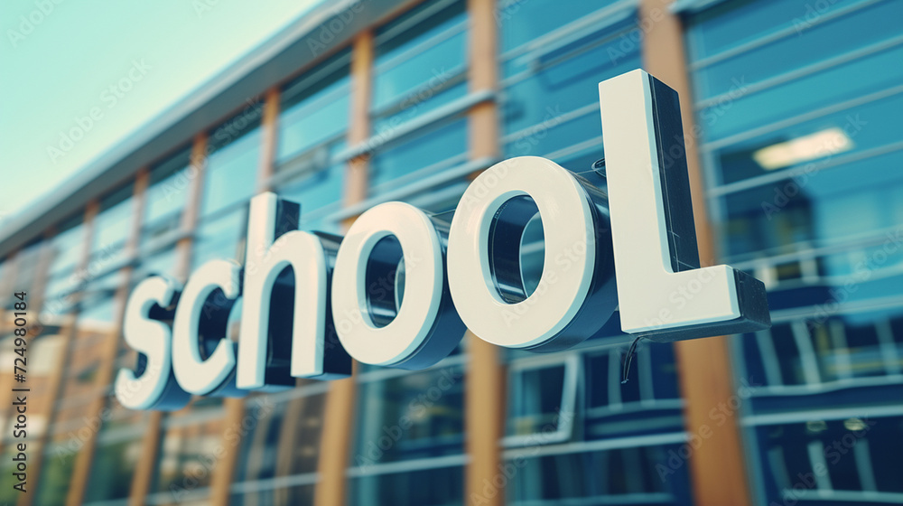 The word school on the background of a building The word school on the background of a building