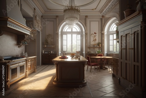 Empire style interior of kitchen in luxury house.