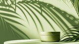 abstract green background with the shadow of palm leaves, creating an eco-friendly podium for the promotion of cosmetic products
