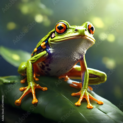 Vibrant Frog on a leaf in forest