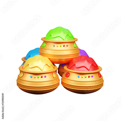 Holi dry color pallet 3d illustration or holi dry color with pot 3d illustration
