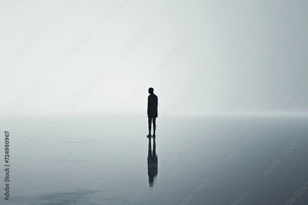 AI generated illustration of Silhouette of a man on a vast gray surface AI generated illustration of Silhouette of a man on a vast gray surface