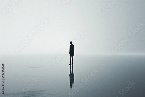 AI generated illustration of Silhouette of a man on  a vast gray surface