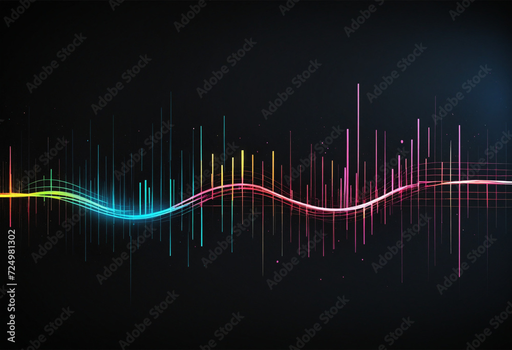 Fototapeta premium Neon light abstract background with sound wave effect