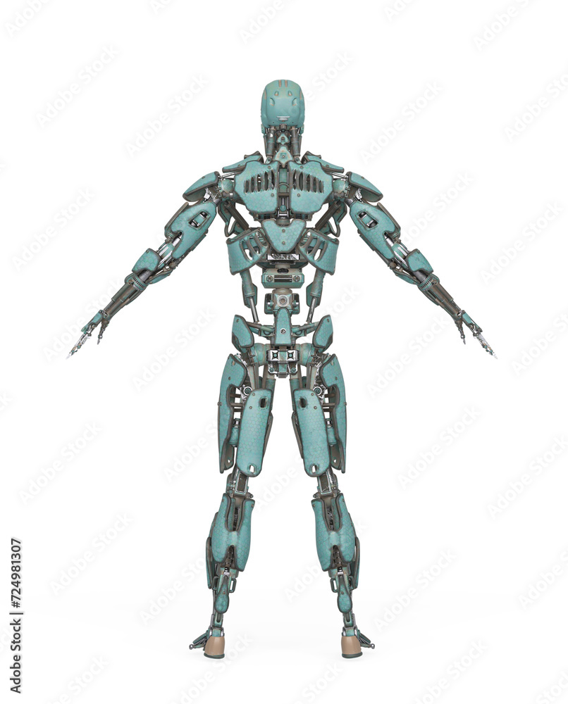 mega cyborg on a pose in white background rear view mega cyborg on a pose in white background rear view