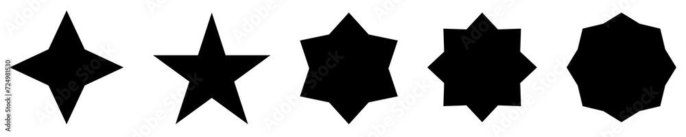 Black color Star Set On Transparent Background, PNG Black color Star Set On Transparent Background, PNG