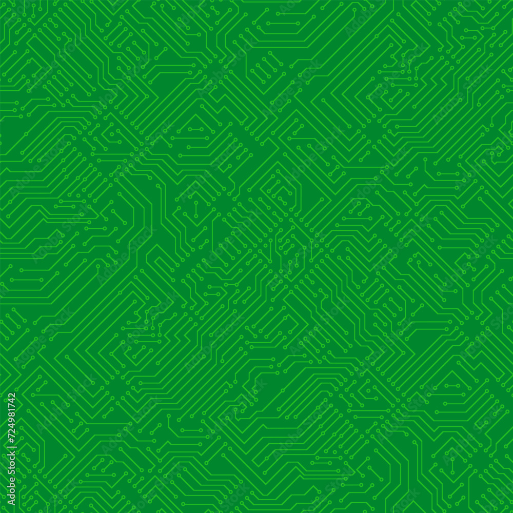 Fototapeta premium Computer circuit board texture. Technology pattern. Abstract illustration of silicon chip. Digital tech background in green color.