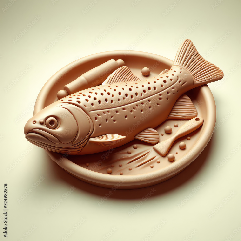 Cooking Salmon with Vegetables. 3D minimalist cute illustration on a light background. Cooking Salmon with Vegetables. 3D minimalist cute illustration on a light background.