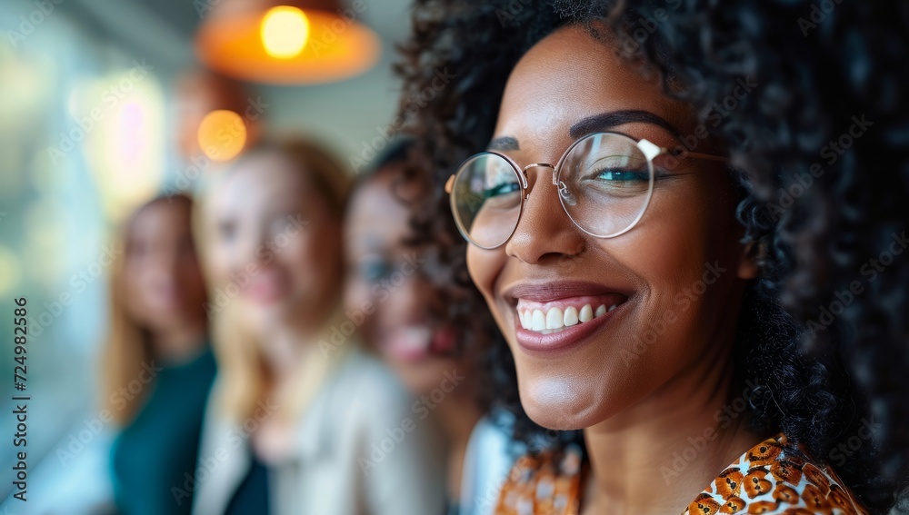 Portrait of a smiling african american businesswoman with her colleagues in the background