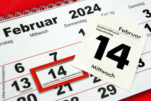 Deutscher Kalender Datum 14. Februar 2024 Mittwoch