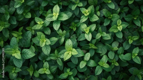 Wallpaper Mural a top view featuring lush mint herbs sprawled across a natural backdrop, forming a seamless pattern that exudes freshness and vitality. SEAMLESS PATTERN. SEAMLESS WALLPAPER. Torontodigital.ca
