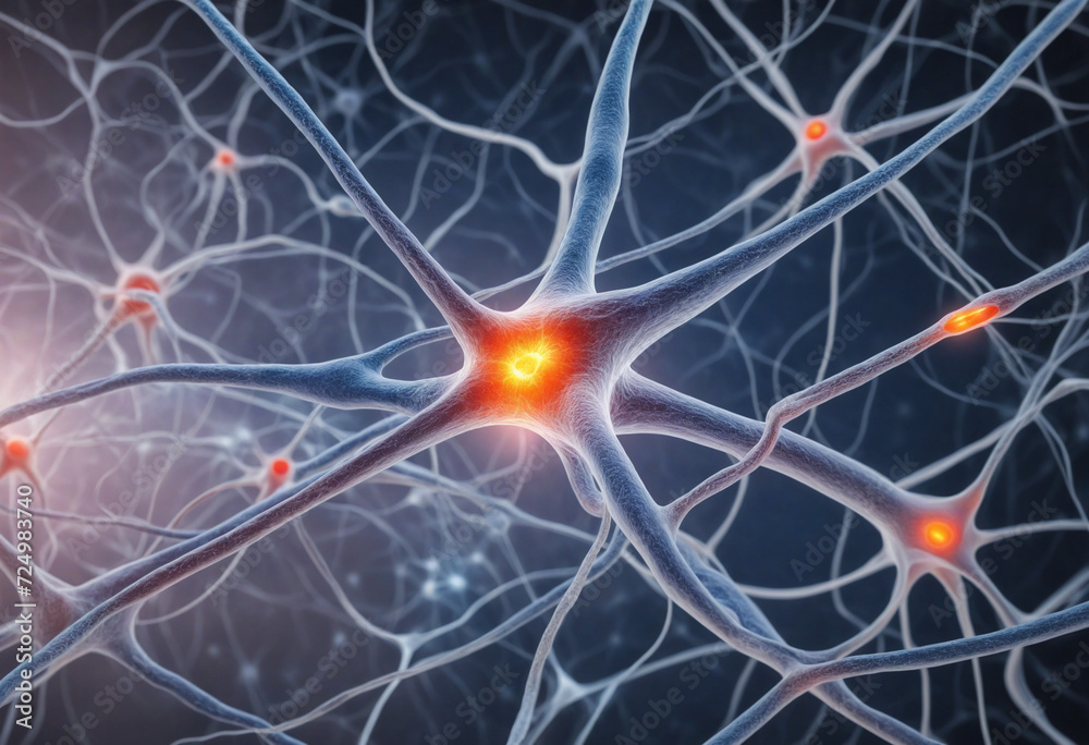 Abstract background with neural cells and glowing synapses representing human brain connections Abstract background with neural cells and glowing synapses representing human brain connections