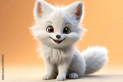 Adorable 3D cartoon arctic fox portrait on an orange background.