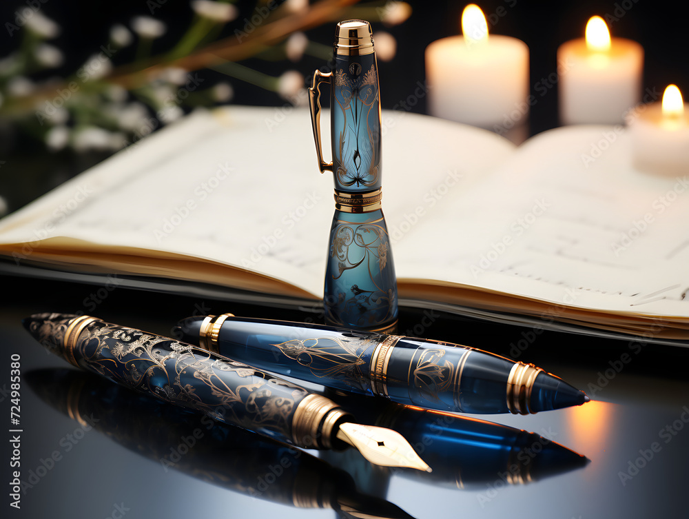 Naklejka premium an old fountain pen laying over another sheet of paper