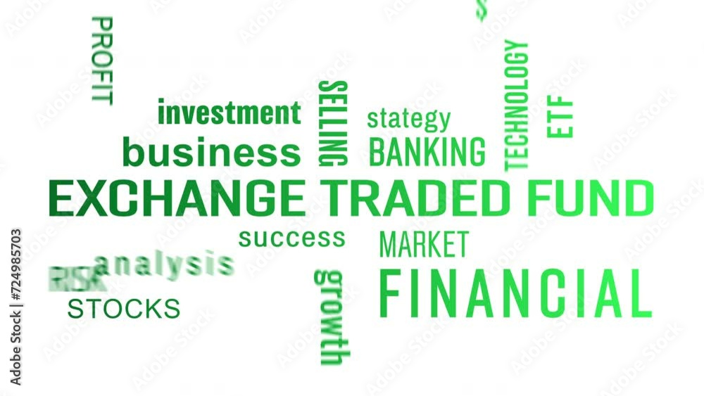 Video animation of exchange traded fund (ETF) keywords cloud with green text on white background. Video animation of exchange traded fund (ETF) keywords cloud with green text on white background.