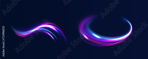 Glitter sparkle star trail, light effect, abstract waves flow vector illustration. Vector image of colorful light trails with motion blur effect, long time exposure isolated on background photo