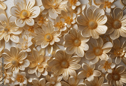 Luxurious 3D wallpaper with golden floral design