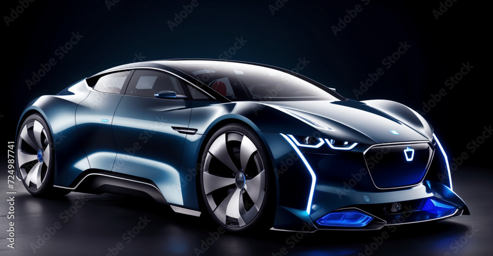 futuristic electric blue car