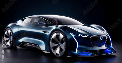 futuristic electric blue car