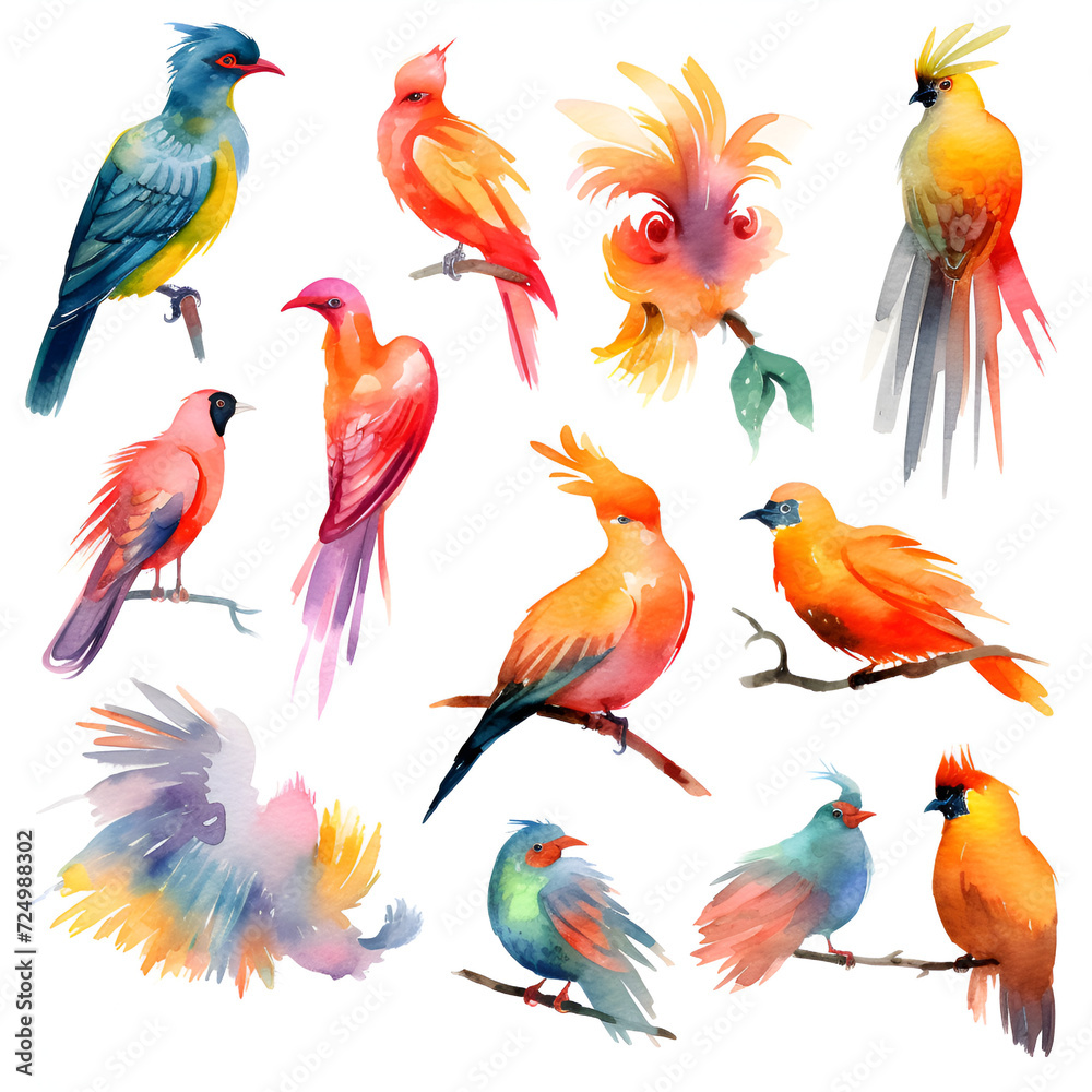 Obraz premium Parrot Watercolor Clipart, Colorfull Parrot Design, ai generative