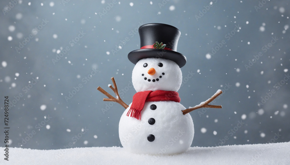 Winter greeting card with happy snowman and space for your message