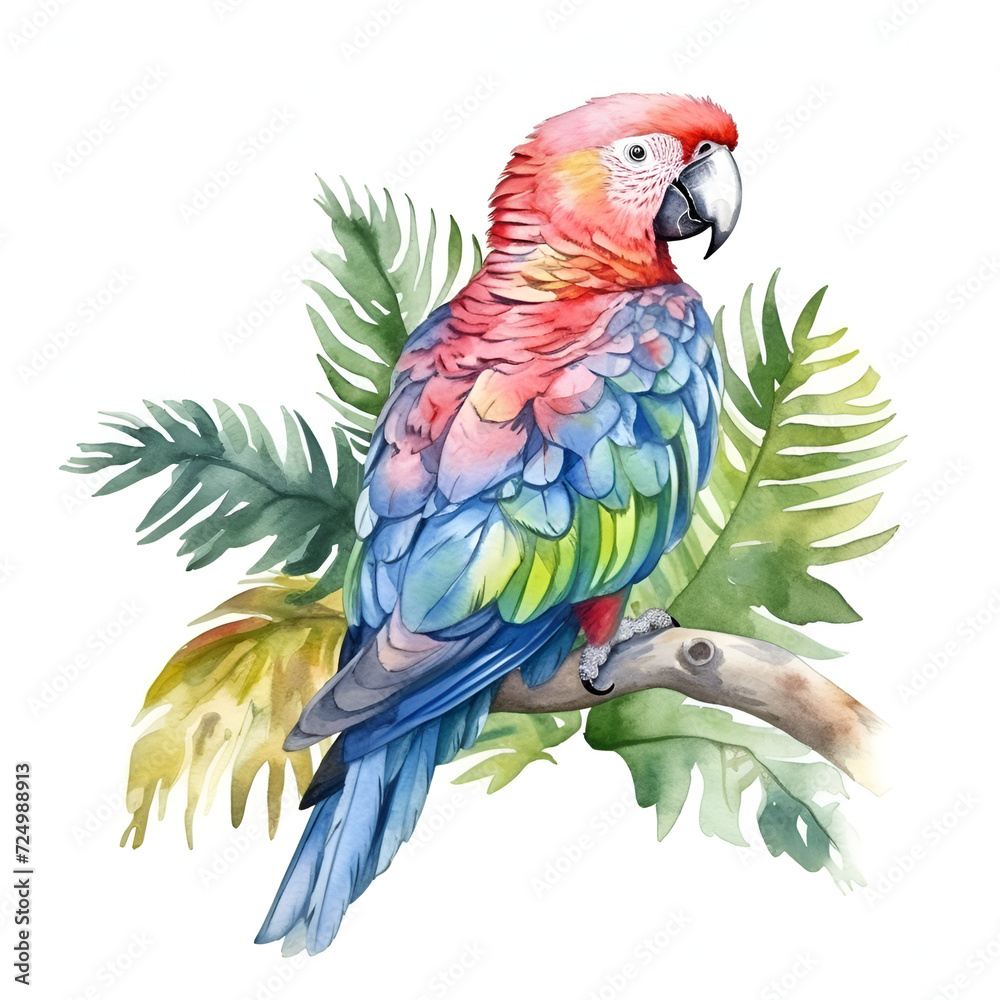 Fototapeta premium Parrot Watercolor Clipart, Colorfull Parrot Design, ai generative