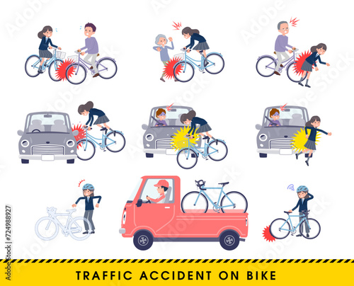自転車事故に遭う紺ブレザー女子学生のセット