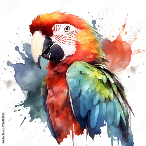 Parrot Watercolor Clipart, Colorfull Parrot Design, ai generative © Romain