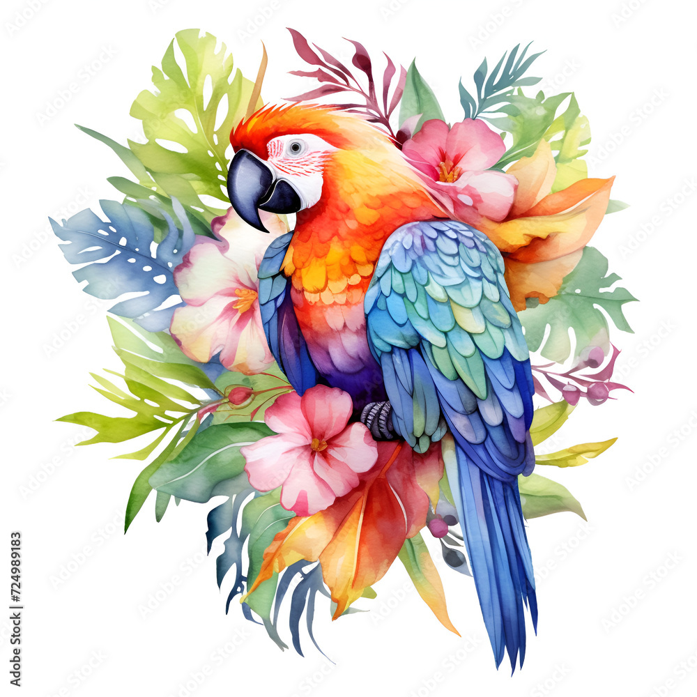 Obraz premium Parrot Watercolor Clipart, Colorfull Parrot Design, ai generative