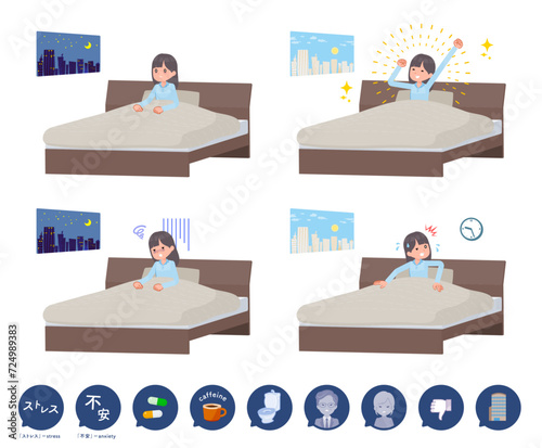 眠れない原因と紺ブレザー女子学生のセット