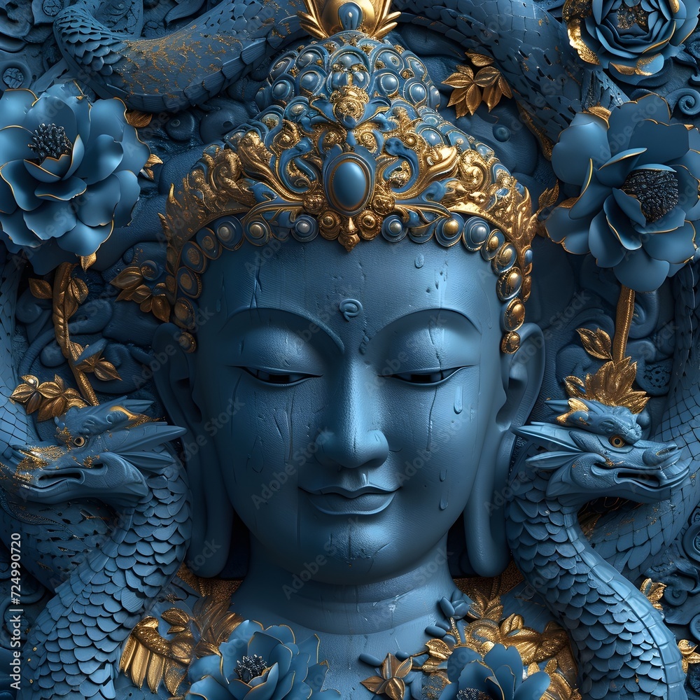 blue buddha with flowers