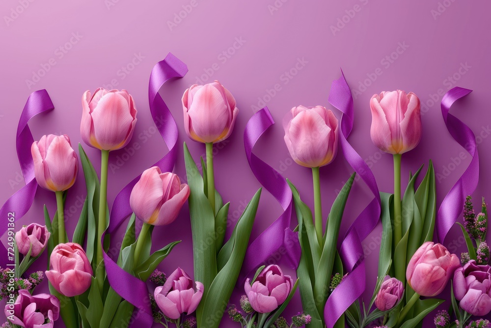 Women's Day design with tulips and ribbon Women's Day design with tulips and ribbon