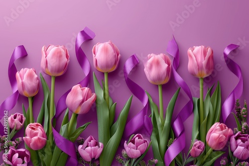 Women s Day design with tulips and ribbon